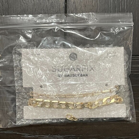 SUGARFIX By BaubleBar Two Chain Gold Tone Fashion Jewelry Bracelet NWT - Picture 4 of 4